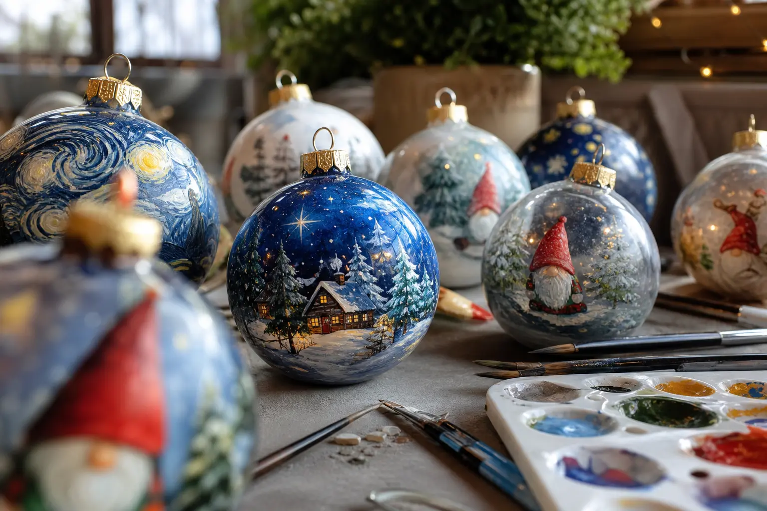 Christmas Ornament Painting Ideas: 18 Glass Ball Designs With Snow Globes, Gnomes and Starry Nights