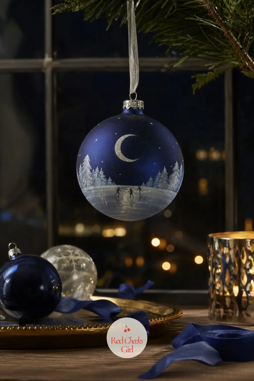 Moonlit Skating Pond Ball — This one is for the ornament box that already has too much red in it. Christmas ornament painting ideas