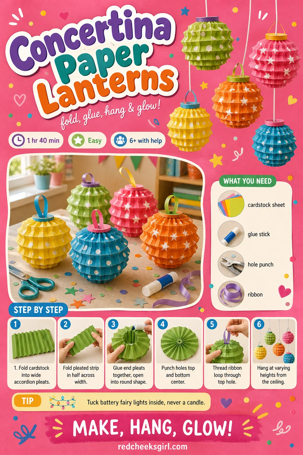 Concertina Paper Lanterns Craft Card printable sheet. Christmas paper crafts