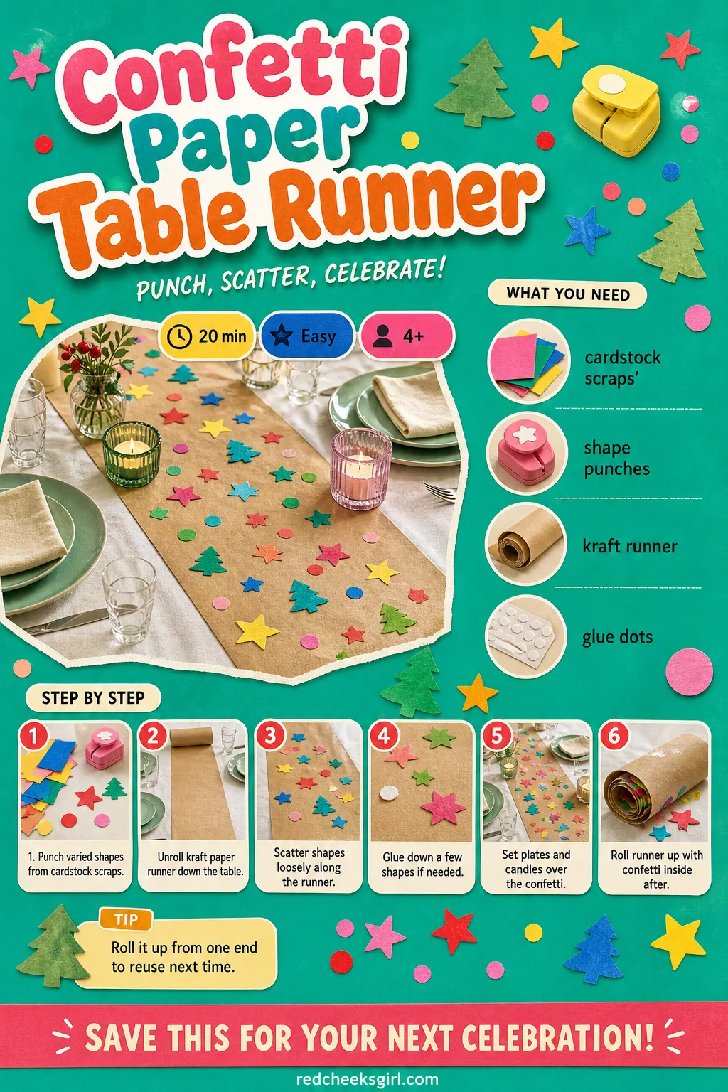 Confetti Paper Table Runner Craft Card printable sheet. Christmas paper crafts