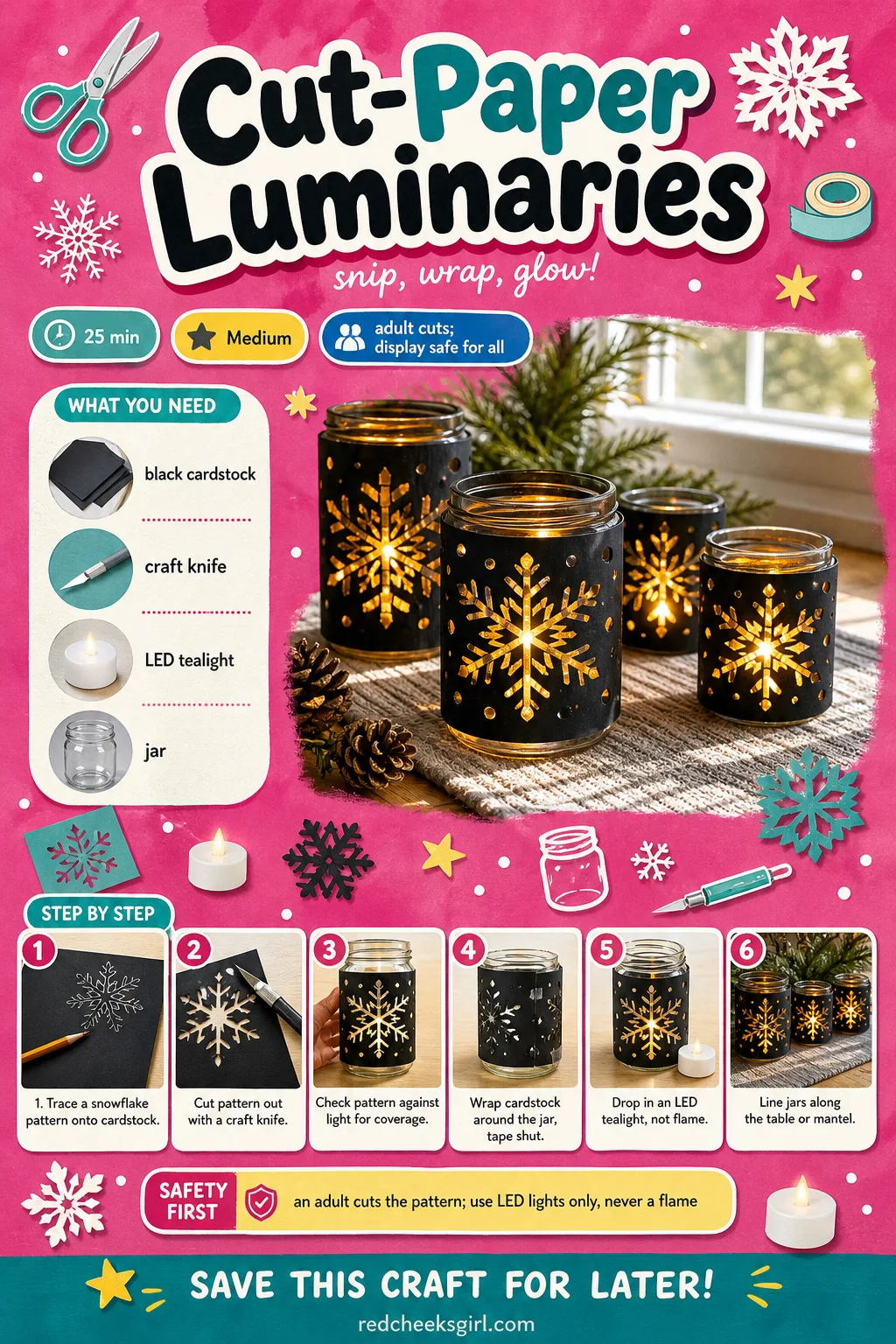 Cut-Paper Luminaries Craft Card printable sheet. Christmas paper crafts