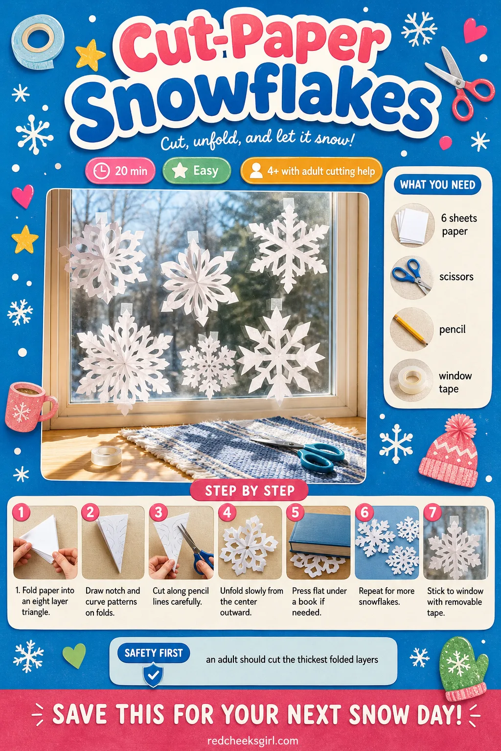 Cut-Paper Snowflakes Craft Card printable sheet. Christmas paper crafts