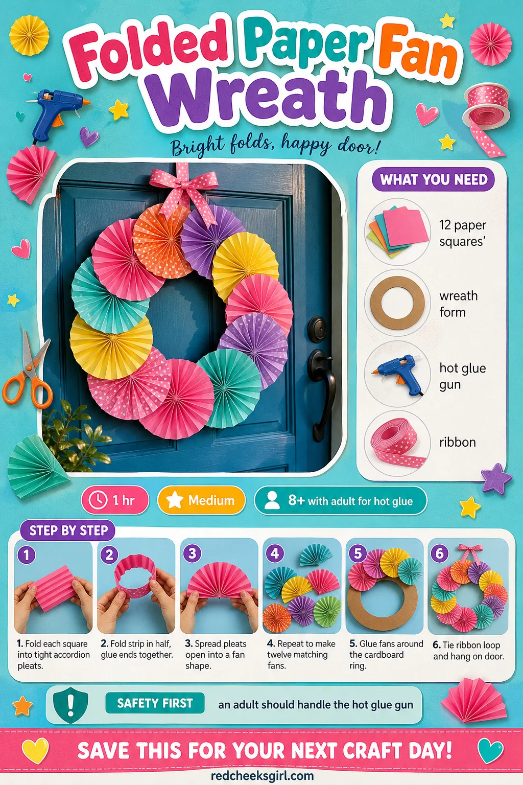 Folded Paper Fan Wreath Craft Card printable sheet. Christmas paper crafts