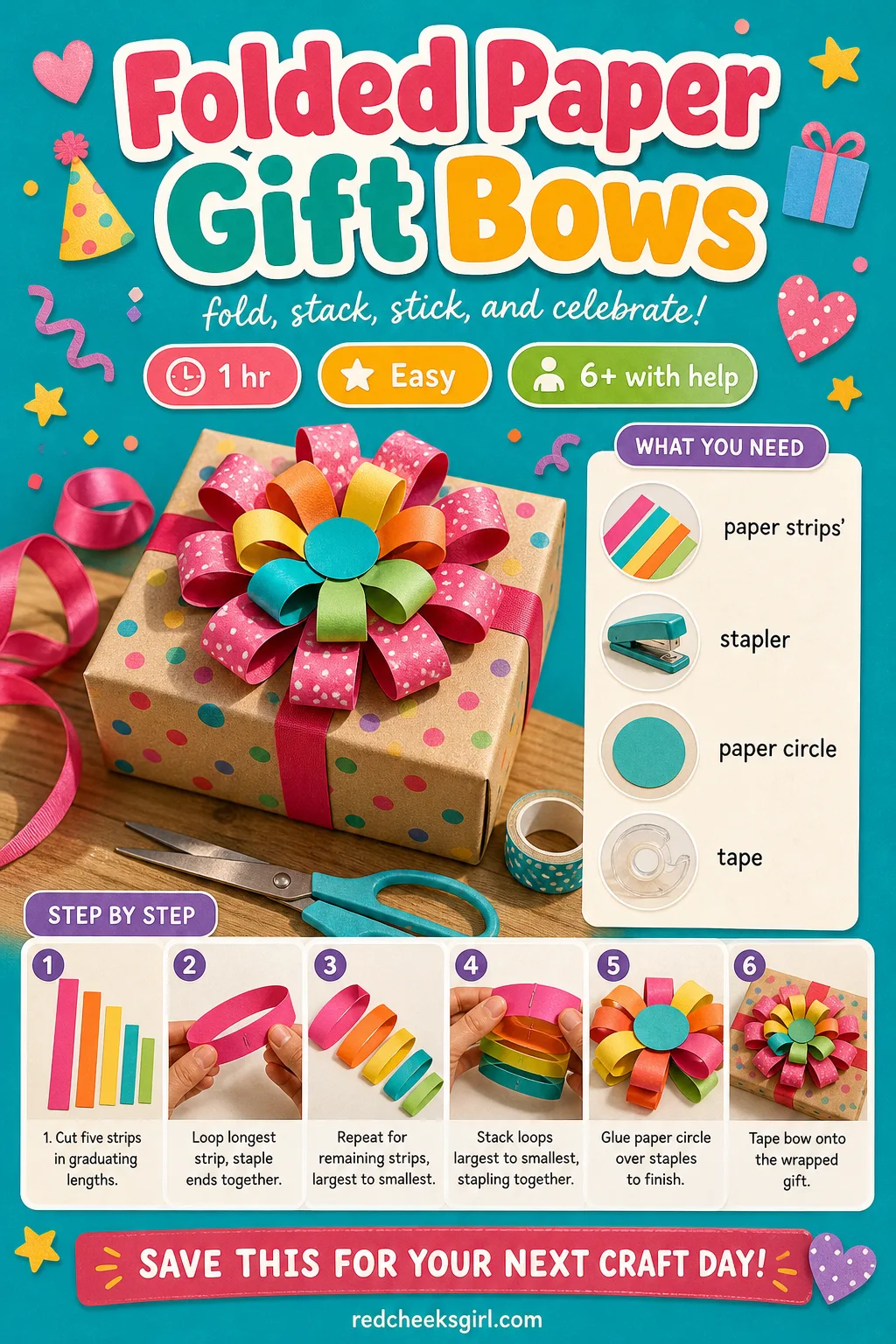 Folded Paper Gift Bows Craft Card printable sheet. Christmas paper crafts