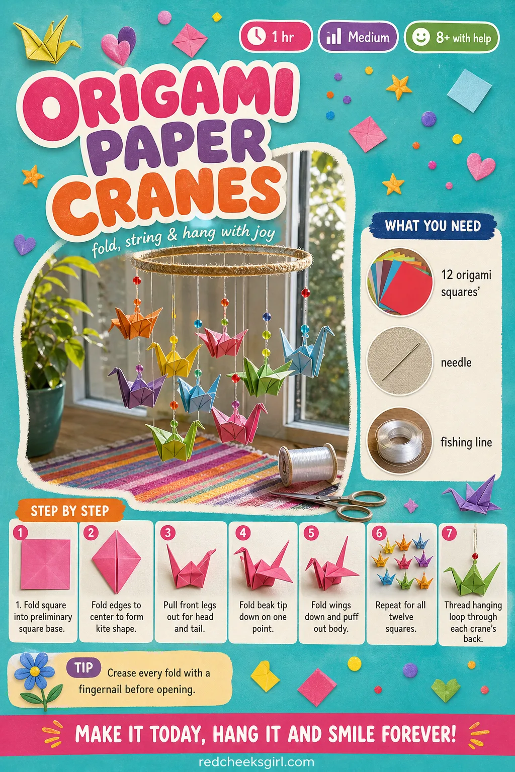 Origami Paper Cranes Craft Card printable sheet. Christmas paper crafts