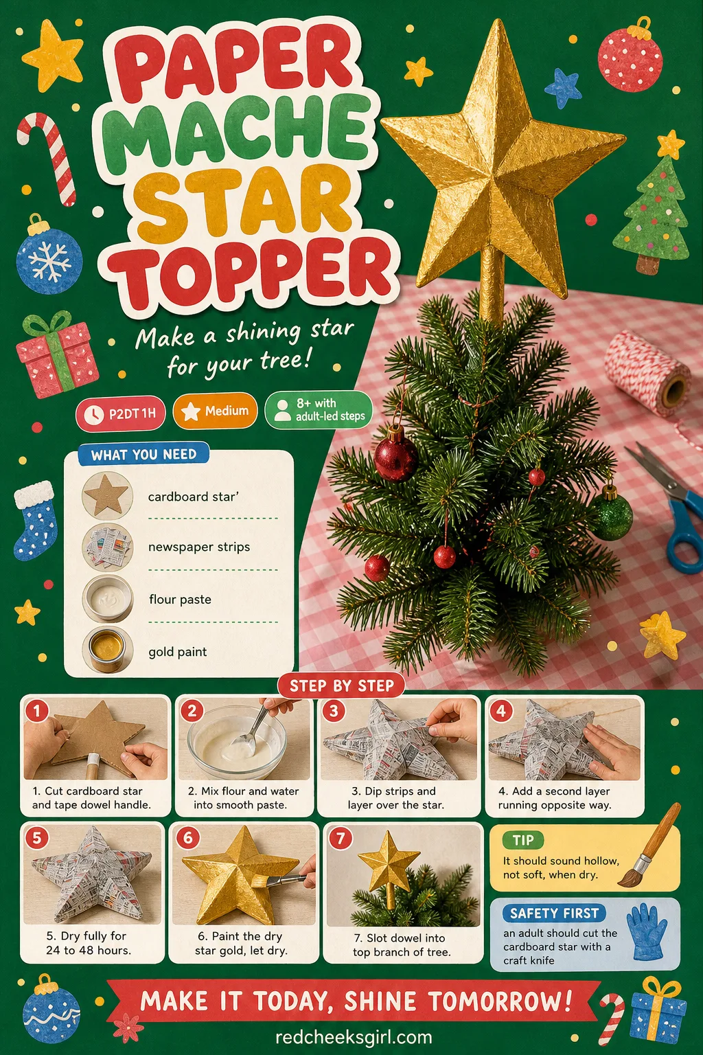 Paper Mache Star Topper Craft Card printable sheet. Christmas paper crafts