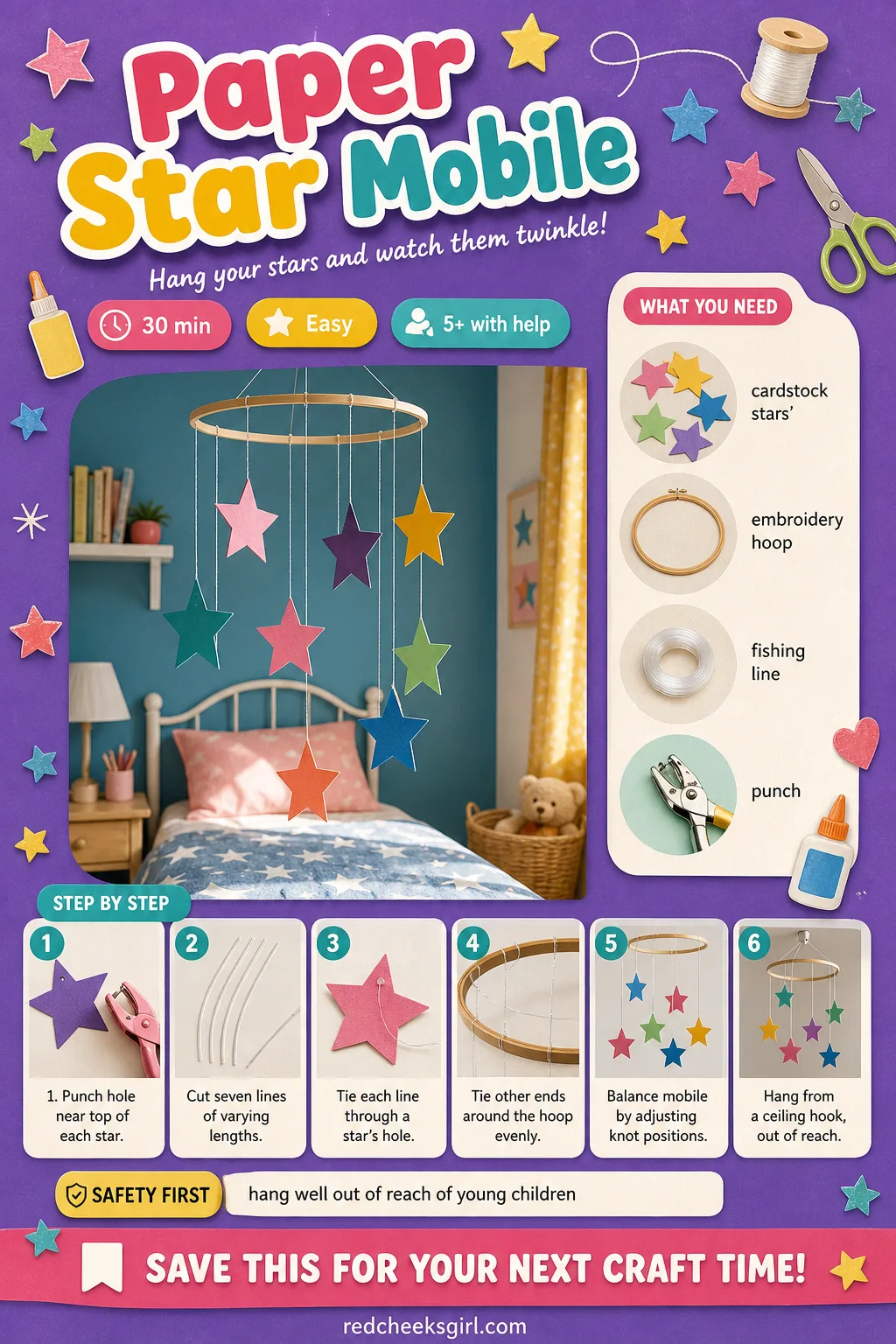 Paper Star Mobile Craft Card printable sheet. Christmas paper crafts