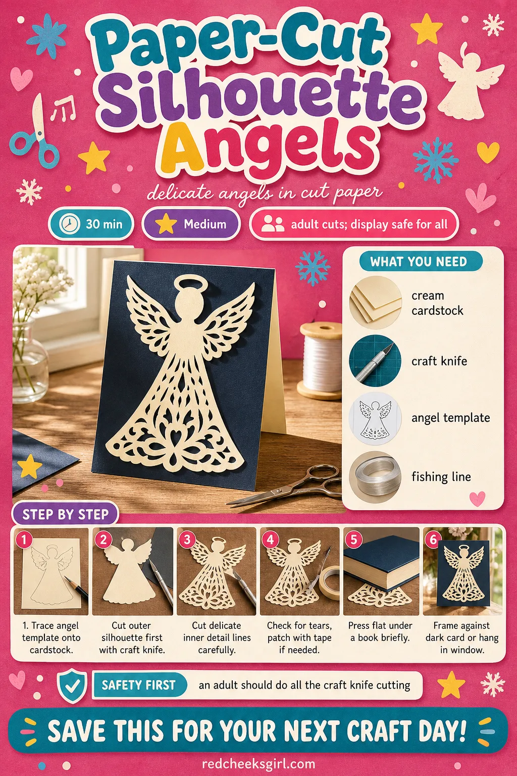 Paper-Cut Silhouette Angels Craft Card printable sheet. Christmas paper crafts