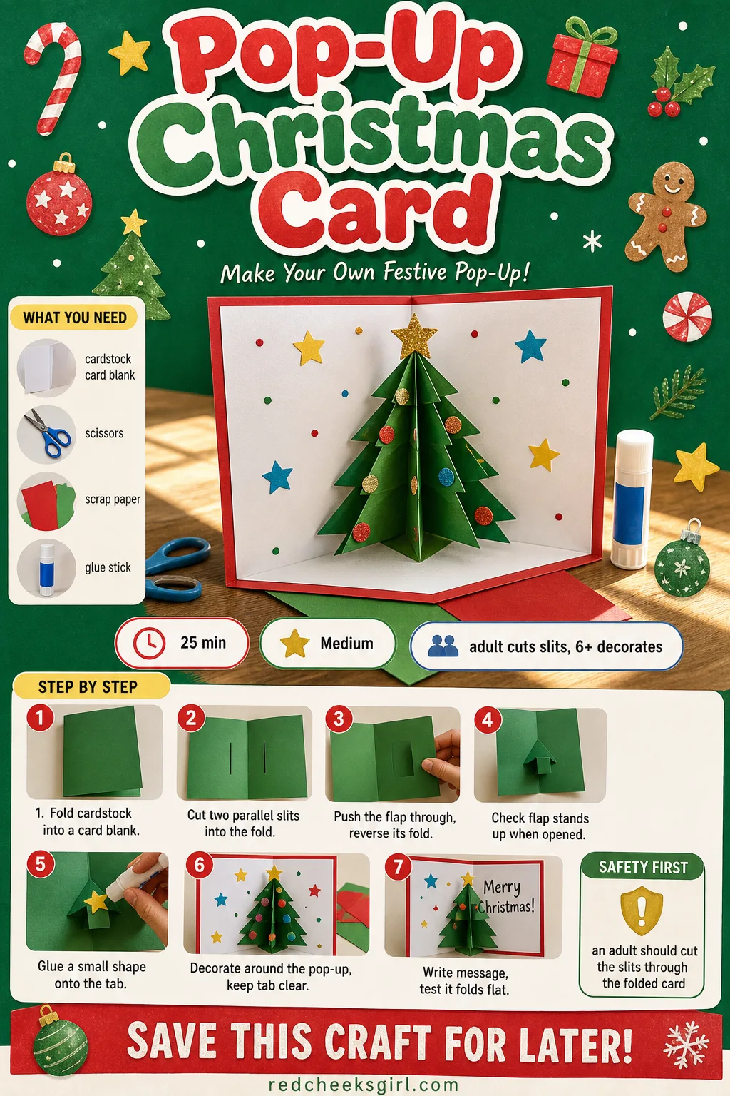 Pop-Up Christmas Card Craft Card printable sheet. Christmas paper crafts