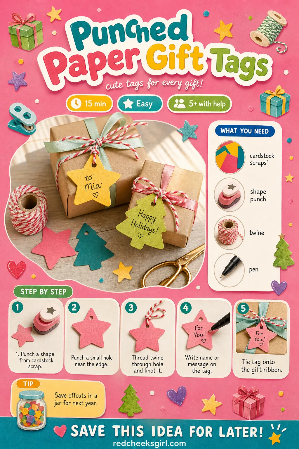 Punched Paper Gift Tags Craft Card printable sheet. Christmas paper crafts