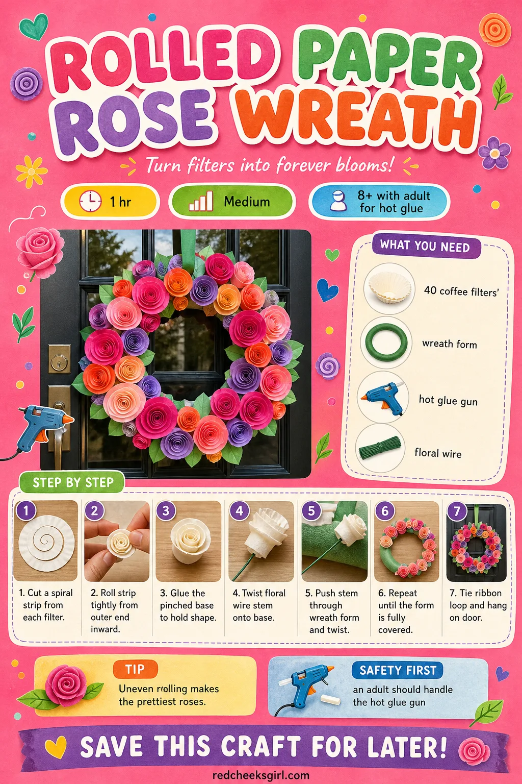 Rolled Paper Rose Wreath Craft Card printable sheet. Christmas paper crafts
