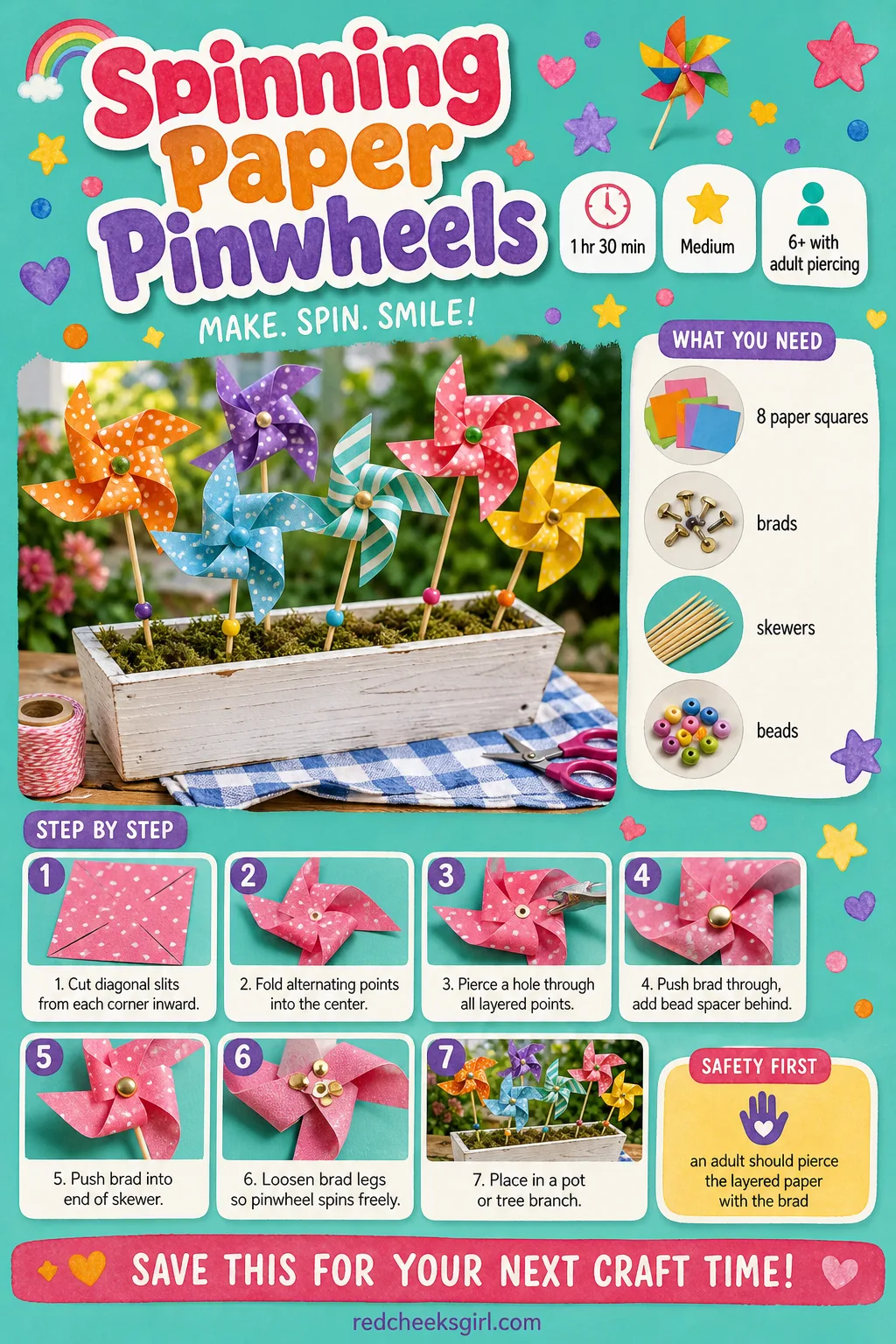 Spinning Paper Pinwheels Craft Card printable sheet. Christmas paper crafts