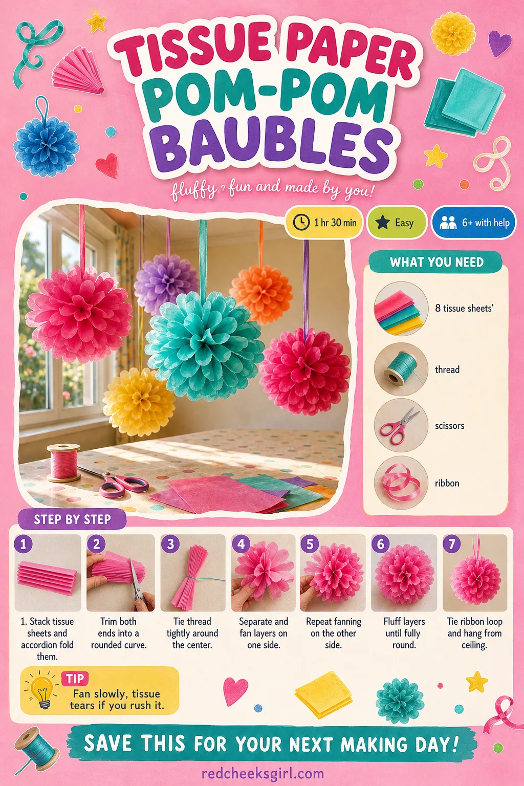 Tissue Paper Pom-Pom Baubles Craft Card printable sheet. Christmas paper crafts
