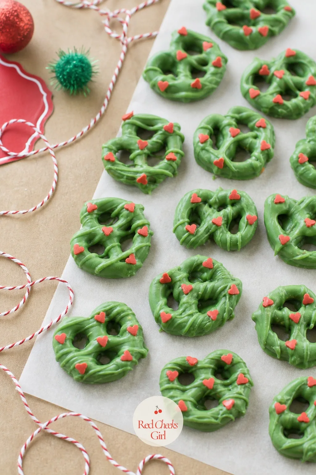 Grinch Pretzels — The one kid who claims to hate Christmas treats will eat three of these before admitting it. Christmas pretzel treats
