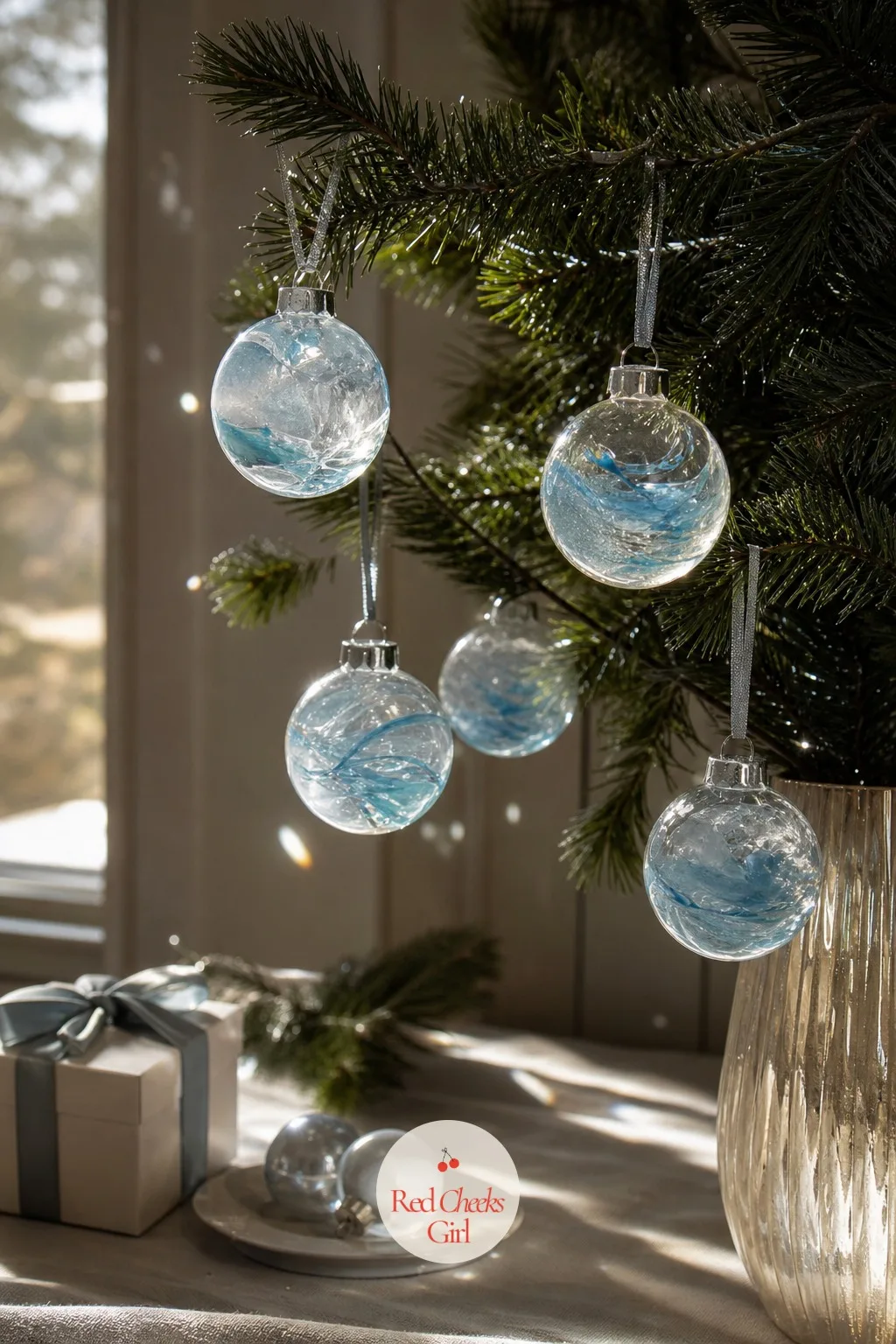 Frozen Lake Baubles — Plain glass baubles start to look a bit municipal after a few seasons on the same tree. Christmas resin crafts