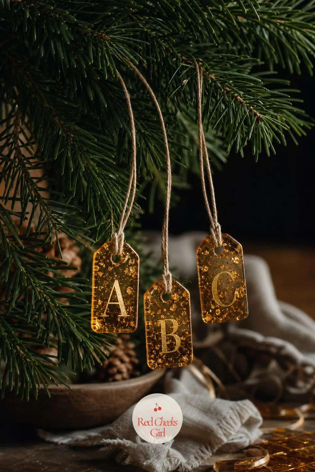 Gold Leaf Initial Tags — Name tags bought in bulk all look the same by the second gift under the tree, flat card in a font that was never really chosen.