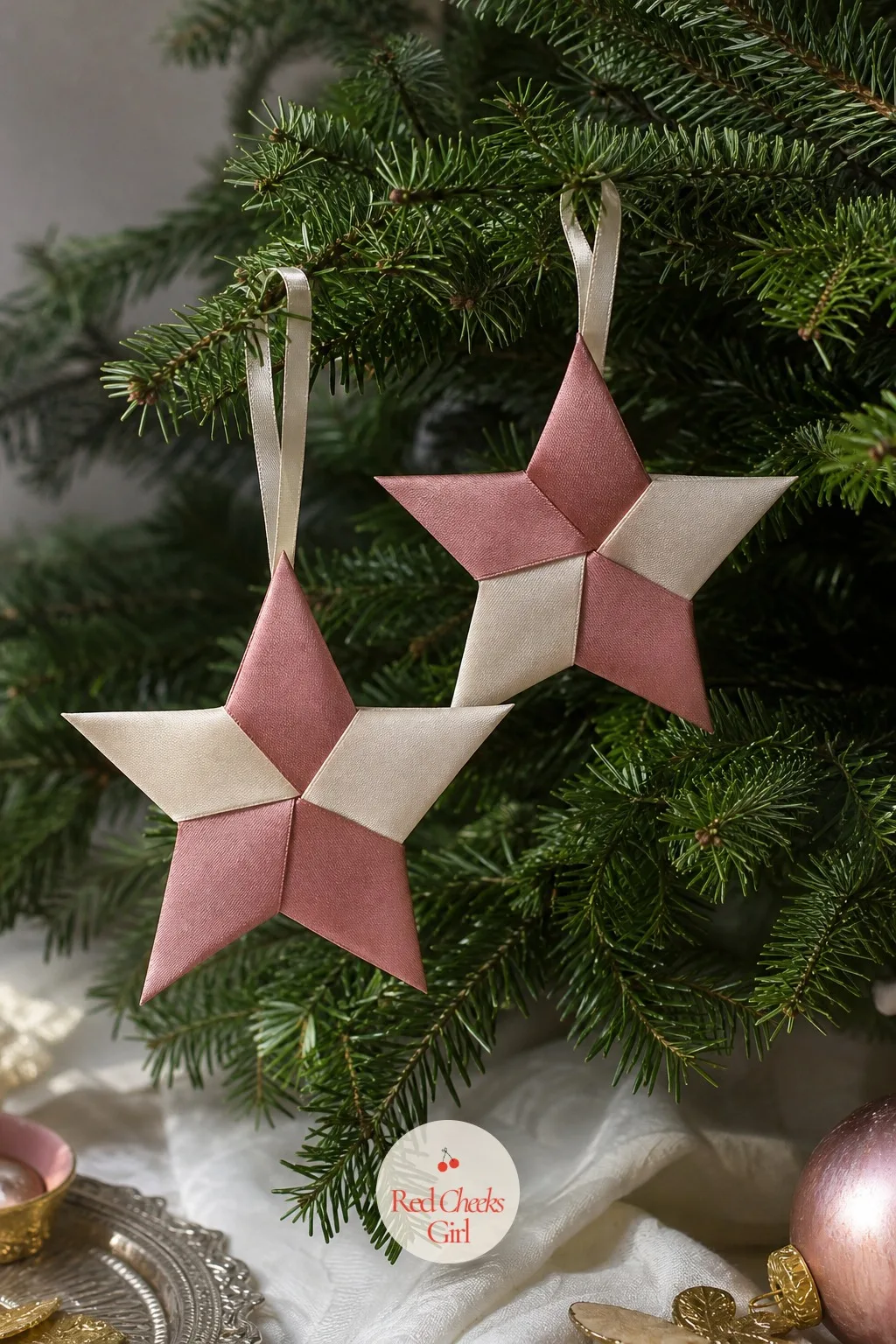 Folded Ribbon Star Ornaments — Flat paper stars curl at the points by New Year's. Christmas ribbon crafts