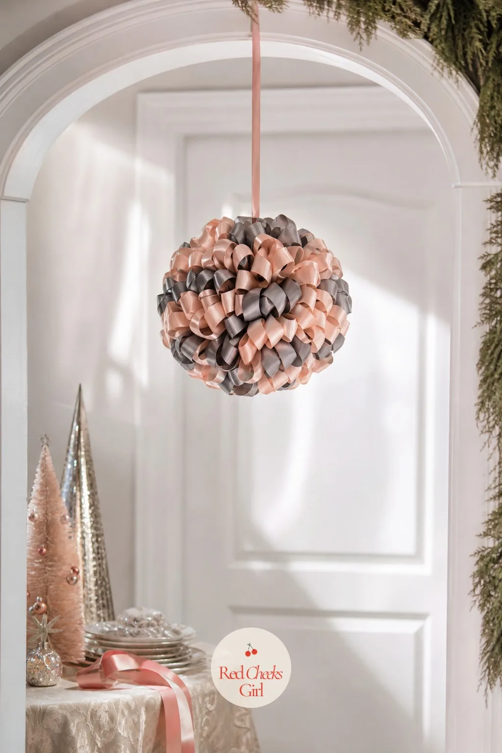 Ribbon Loop Kissing Ball — Renters who cannot drill a wreath hook into the door still want something hanging there. Christmas ribbon crafts