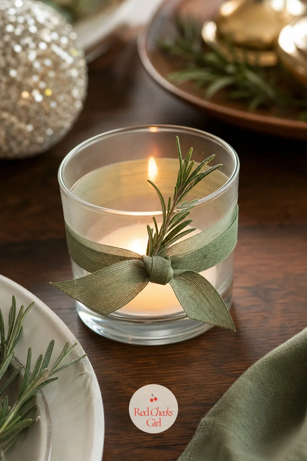 Ribbon-Banded Votive Sleeve — A row of bare tealights looks like leftover birthday candles once the main course is cleared. Christmas ribbon crafts
