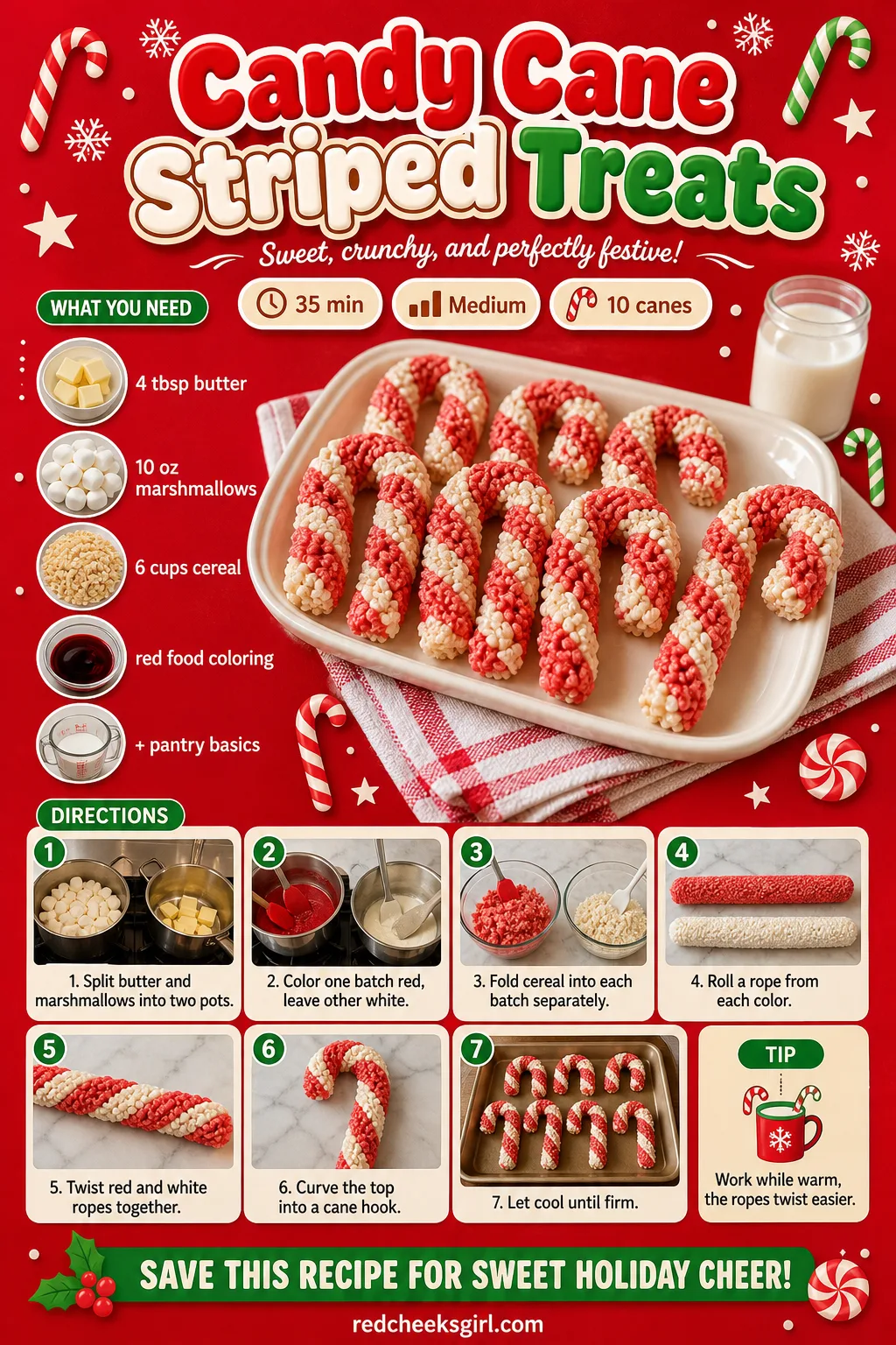 Candy Cane Striped Treats Recipe Card printable sheet — Printable card for the twisted red and white cane treats. Christmas rice krispie treats