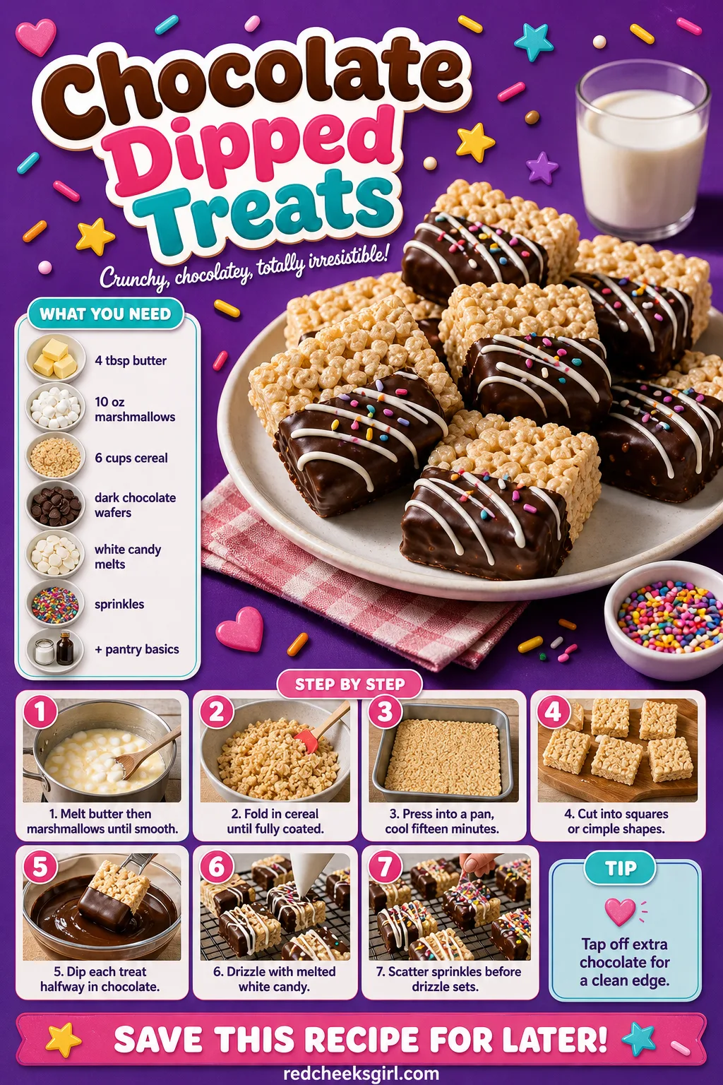 Chocolate Dipped Treats Recipe Card printable sheet — Printable card for the half-dipped chocolate treats. Christmas rice krispie treats