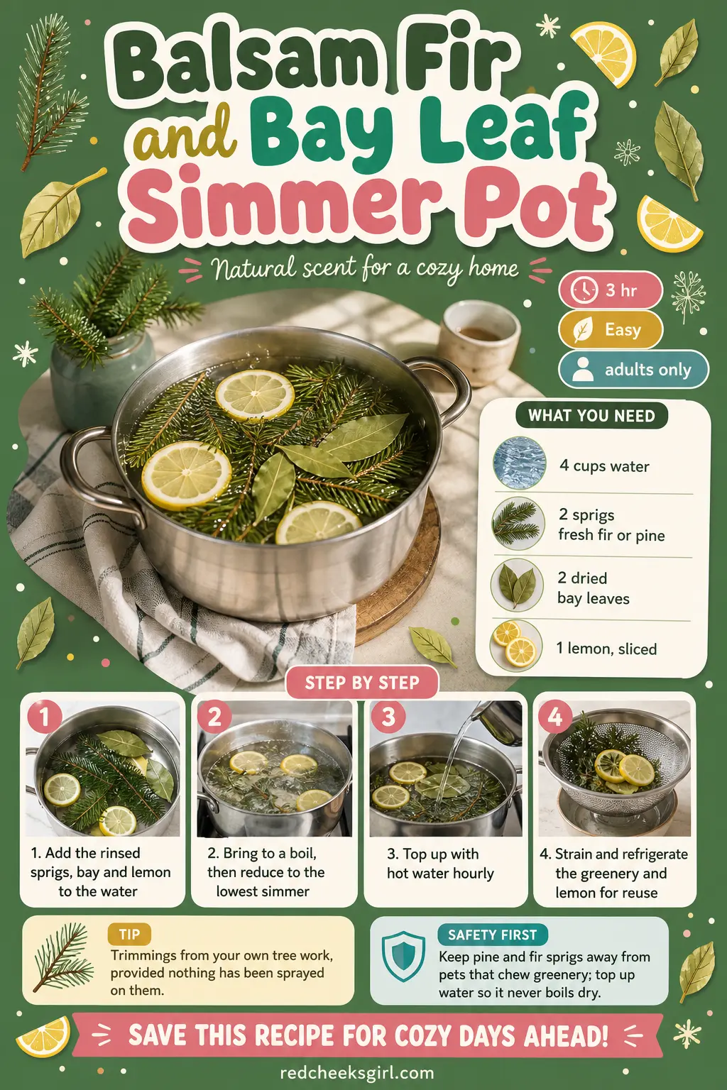 Balsam Fir and Bay Leaf Simmer Pot Craft Card printable sheet. Christmas simmer pot recipes