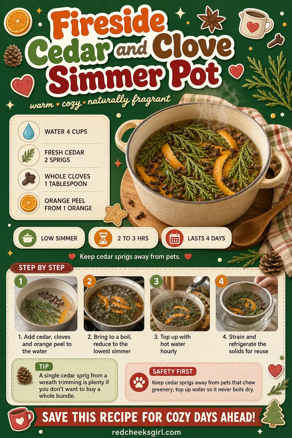 Fireside Cedar and Clove Simmer Pot Craft Card printable sheet. Christmas simmer pot recipes