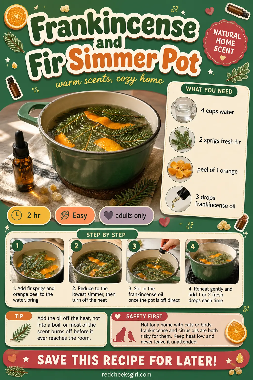 Frankincense and Fir Simmer Pot Craft Card printable sheet. Christmas simmer pot recipes