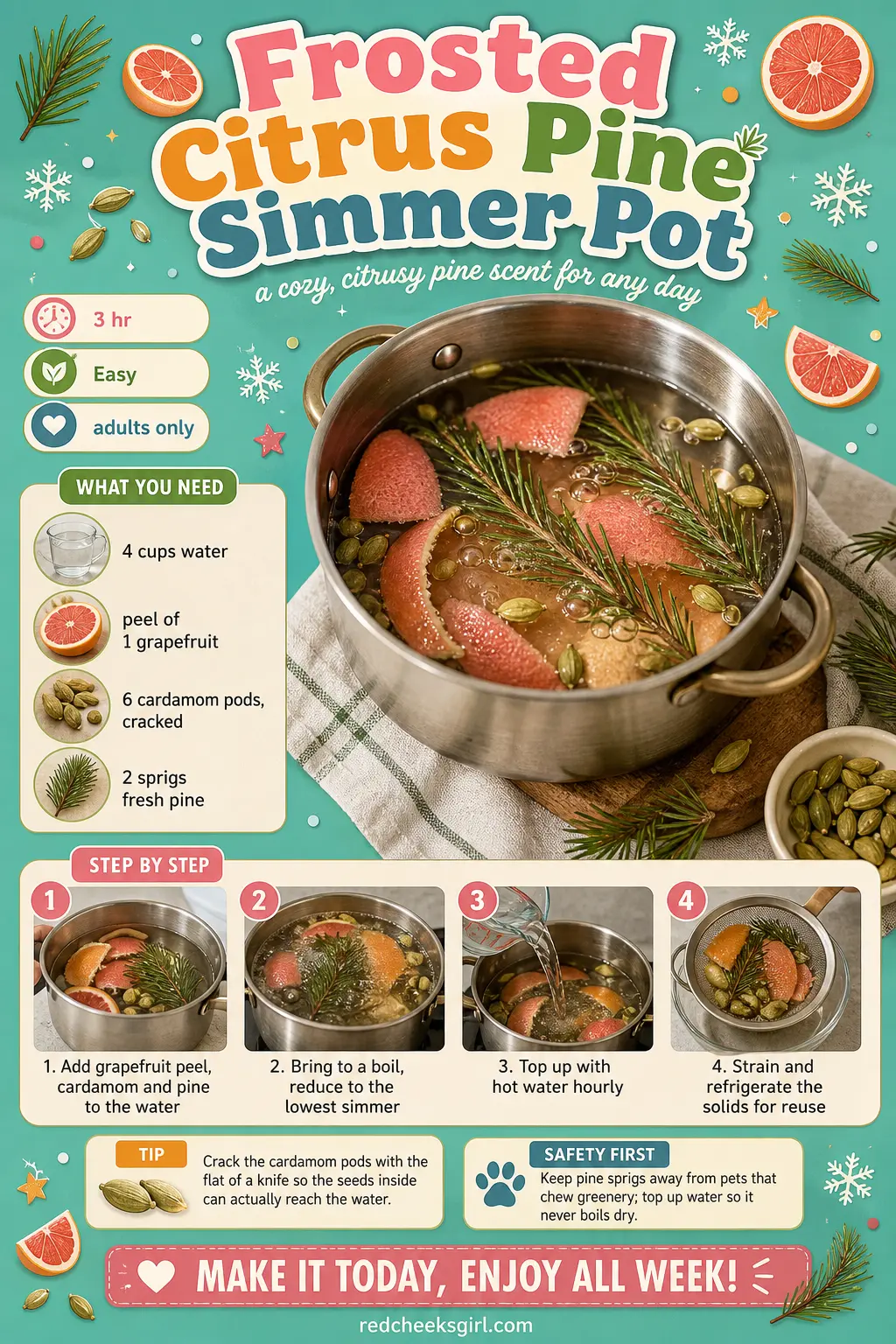 Frosted Citrus Pine Simmer Pot Craft Card printable sheet. Christmas simmer pot recipes