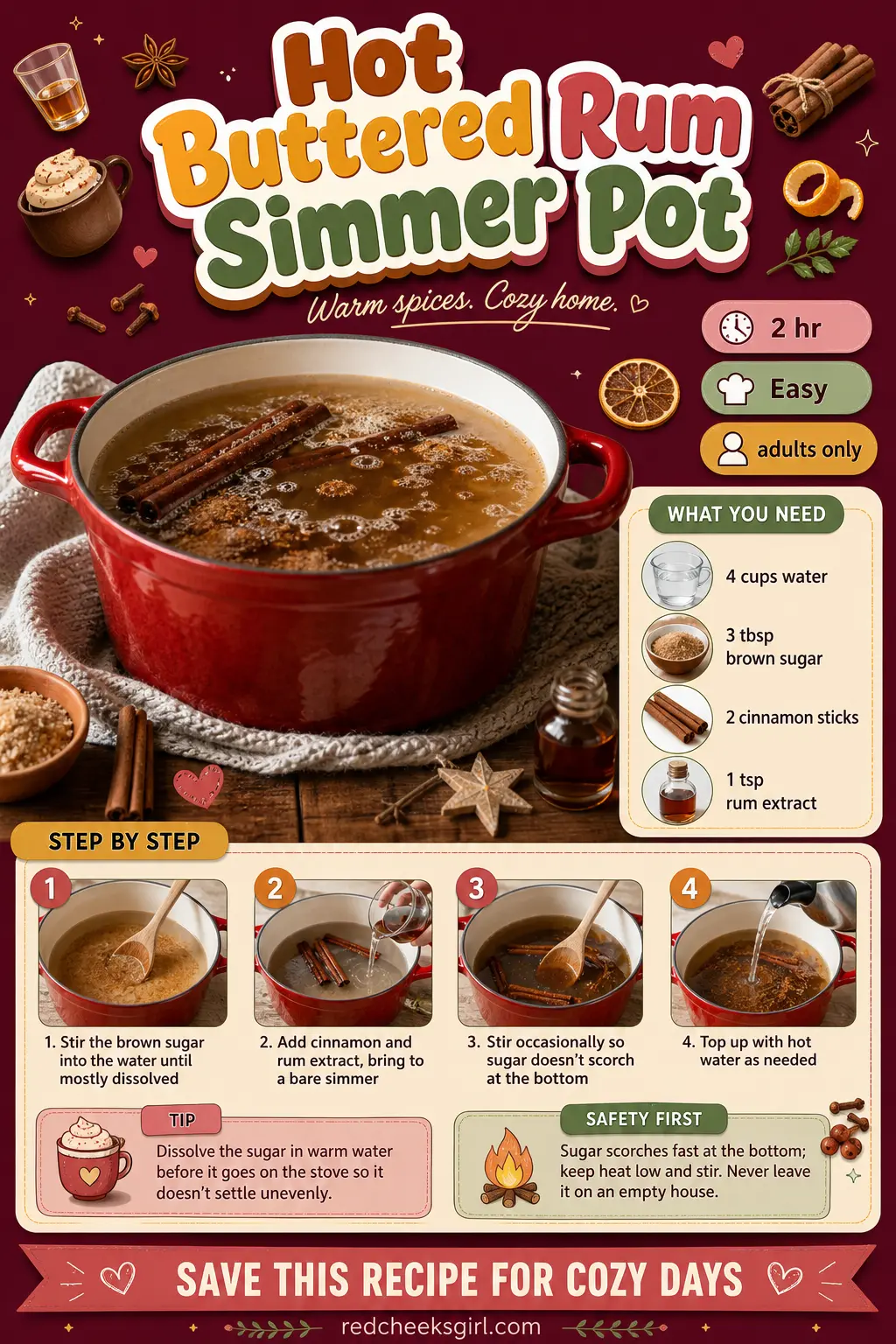 Hot Buttered Rum Simmer Pot Craft Card printable sheet. Christmas simmer pot recipes