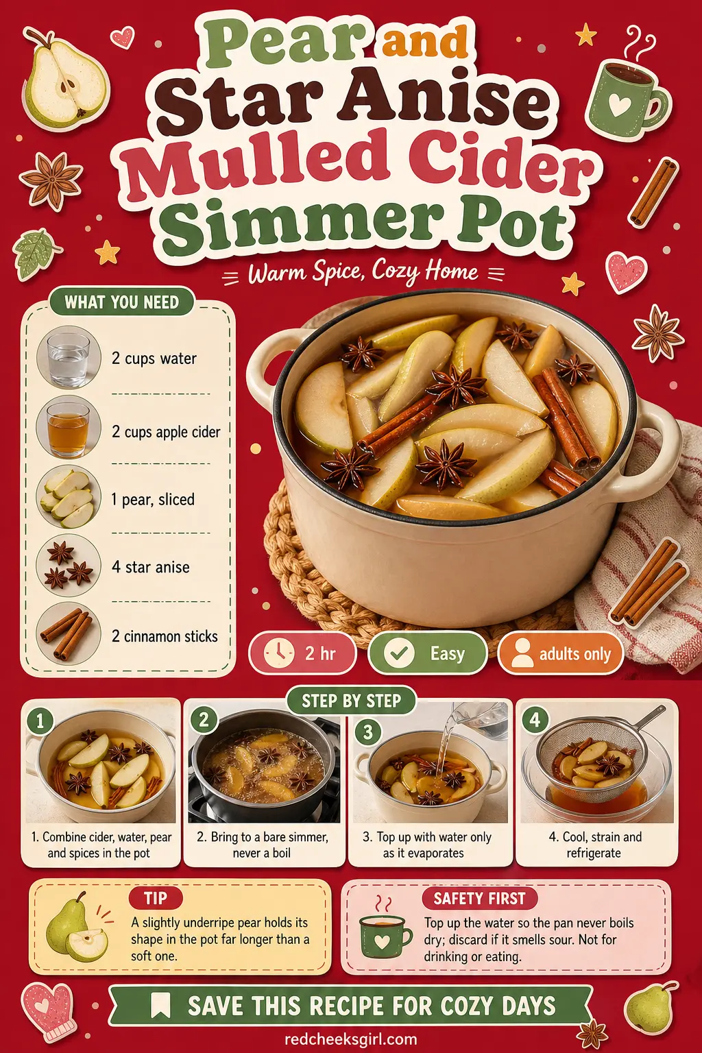 Pear and Star Anise Mulled Cider Simmer Pot Craft Card printable sheet. Christmas simmer pot recipes
