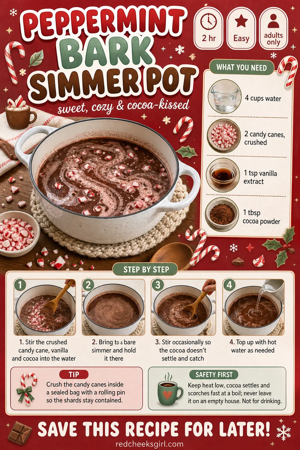 Peppermint Bark Simmer Pot Craft Card printable sheet. Christmas simmer pot recipes