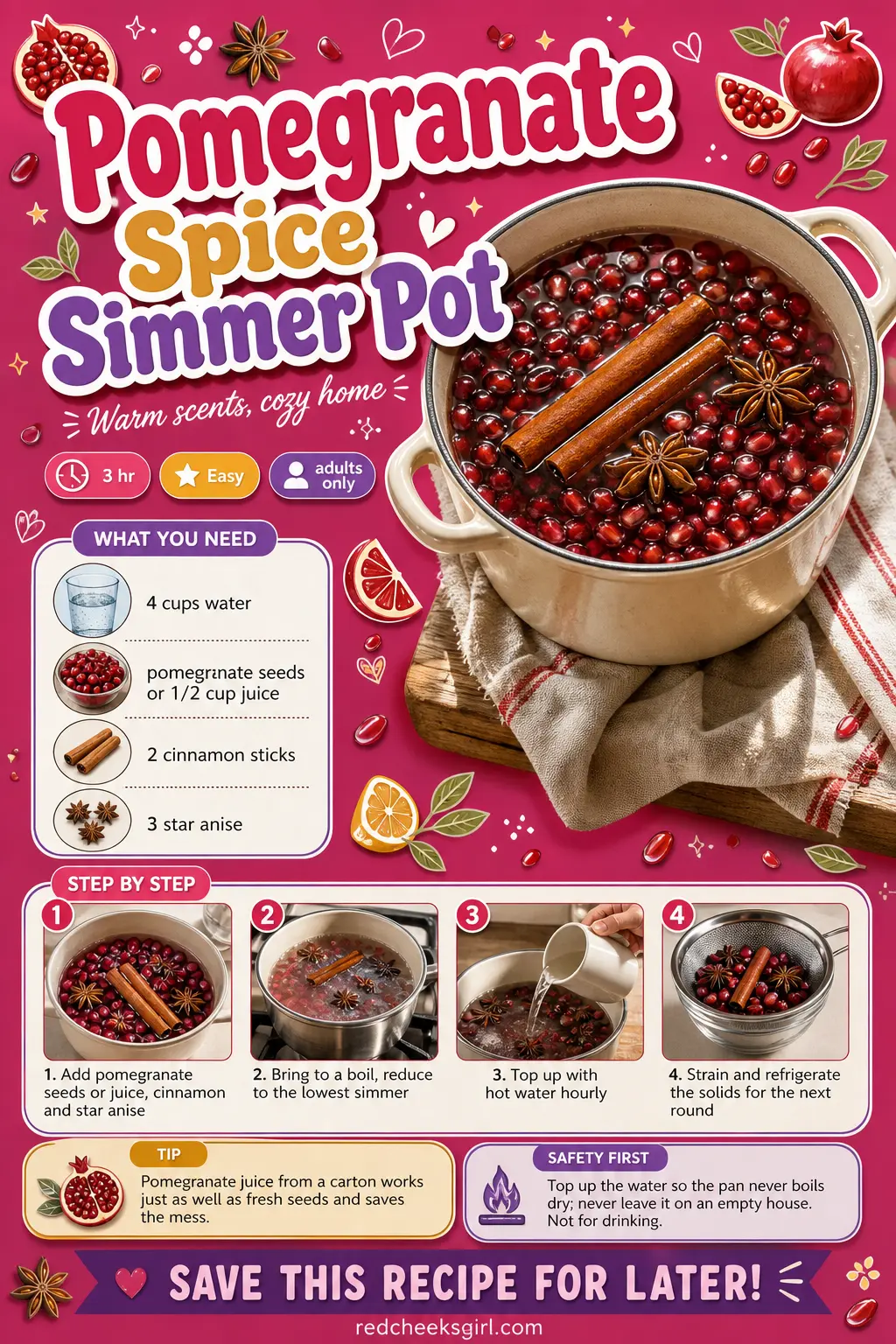 Pomegranate Spice Simmer Pot Craft Card printable sheet. Christmas simmer pot recipes