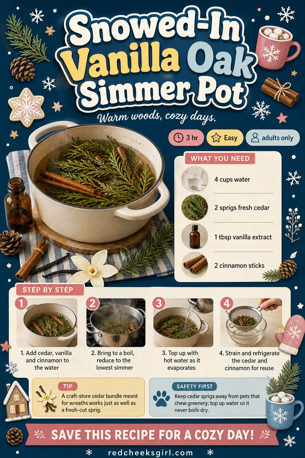Snowed-In Vanilla Oak Simmer Pot Craft Card printable sheet. Christmas simmer pot recipes
