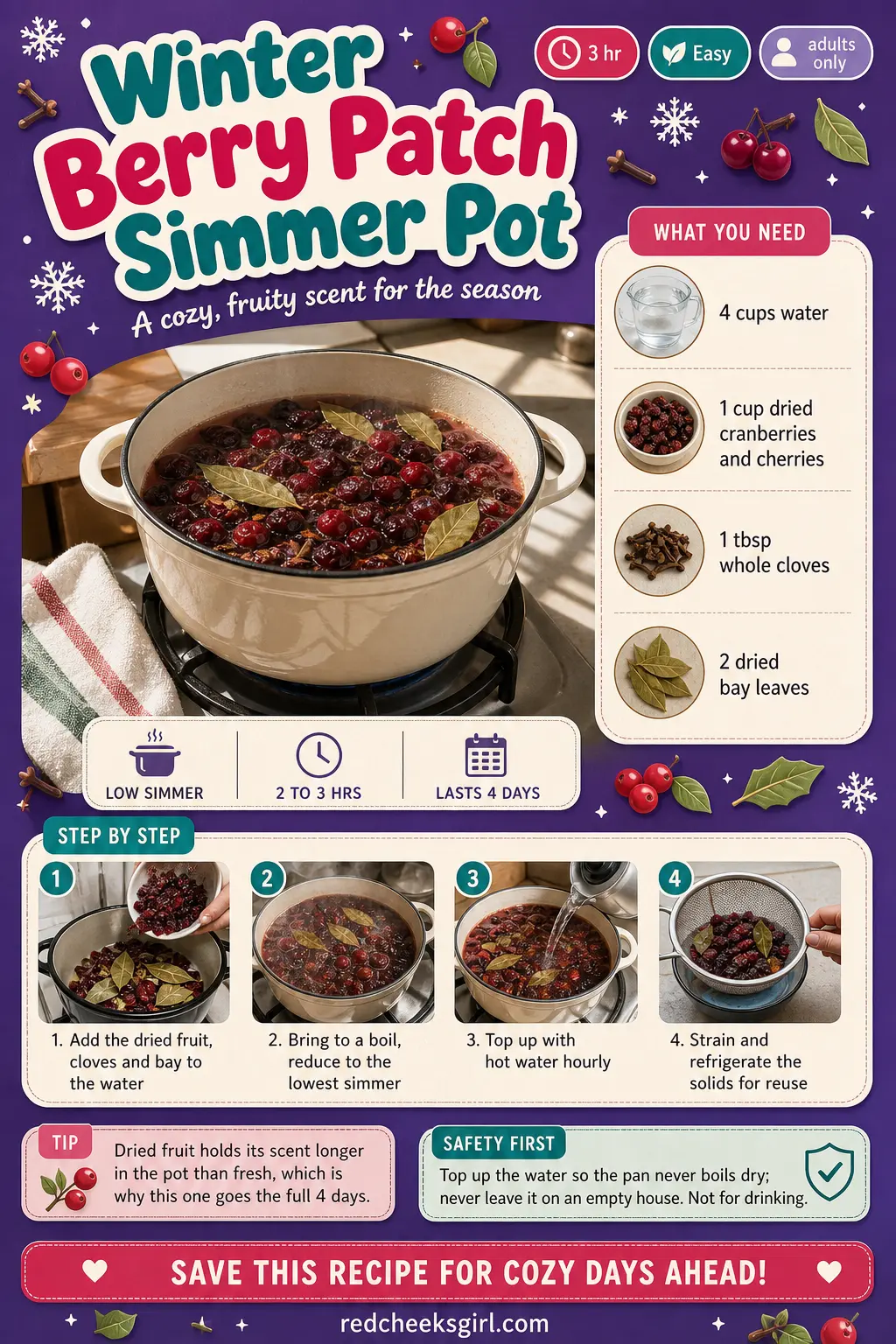 Winter Berry Patch Simmer Pot Craft Card printable sheet. Christmas simmer pot recipes
