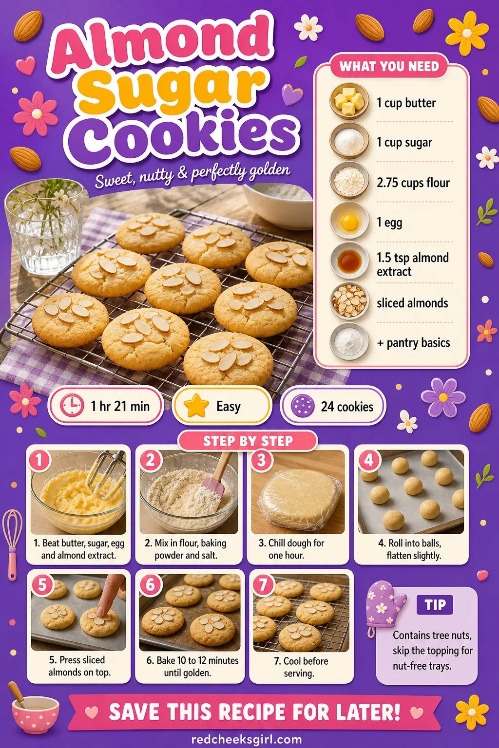 Almond Sugar Cookies Recipe Card printable sheet — Printable card for almond-topped marzipan-leaning sugar cookies. Christmas sugar cookies