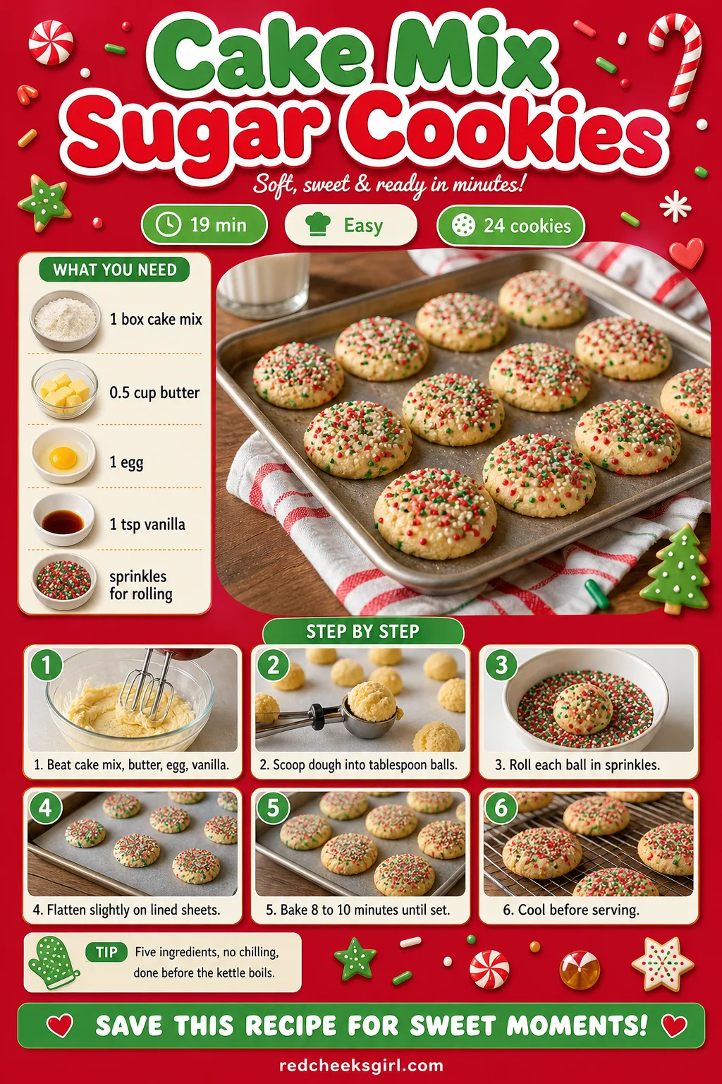 Cake Mix Sugar Cookies Recipe Card printable sheet — Printable card for the fast four-ingredient shortcut cookie. Christmas sugar cookies