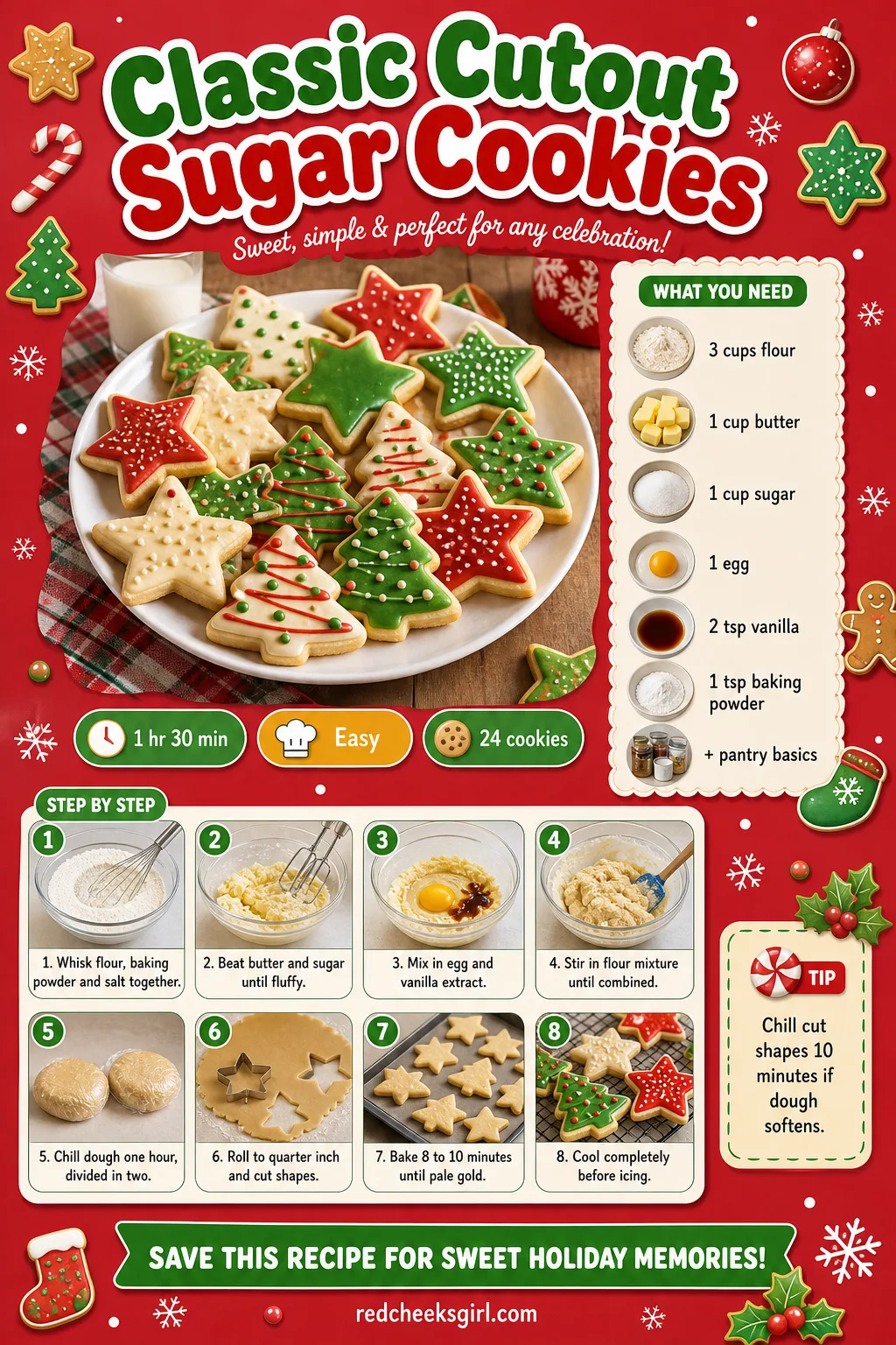 Classic Cutout Sugar Cookies Recipe Card printable sheet — Printable card for the bakery-style base dough every other recipe builds on. Christmas sugar cookies
