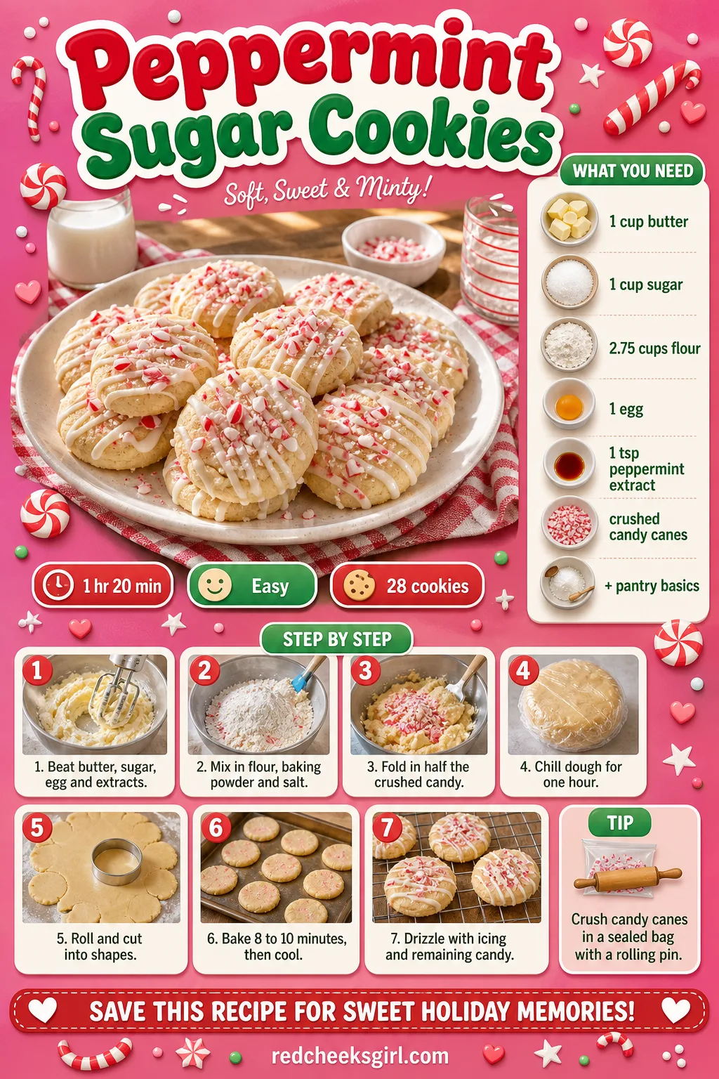 Peppermint Sugar Cookies Recipe Card printable sheet — Printable card for candy-cane topped peppermint cookies. Christmas sugar cookies