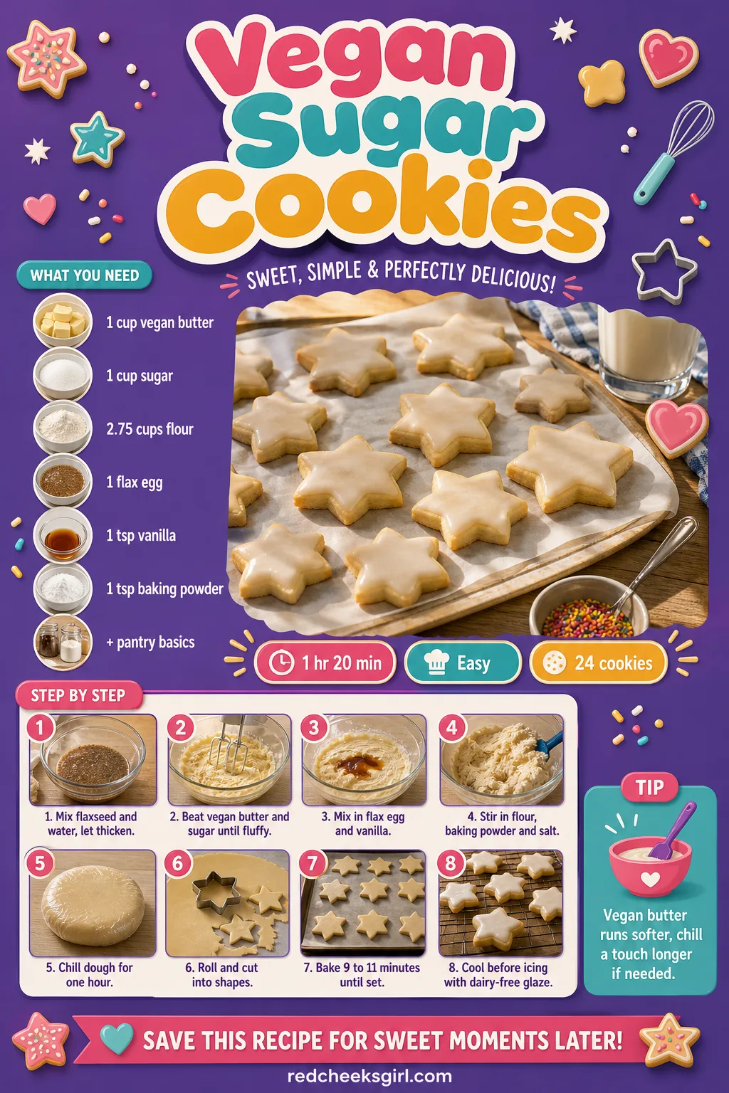 Vegan Sugar Cookies Recipe Card printable sheet — Printable card for a dairy-free, egg-free cutout cookie. Christmas sugar cookies