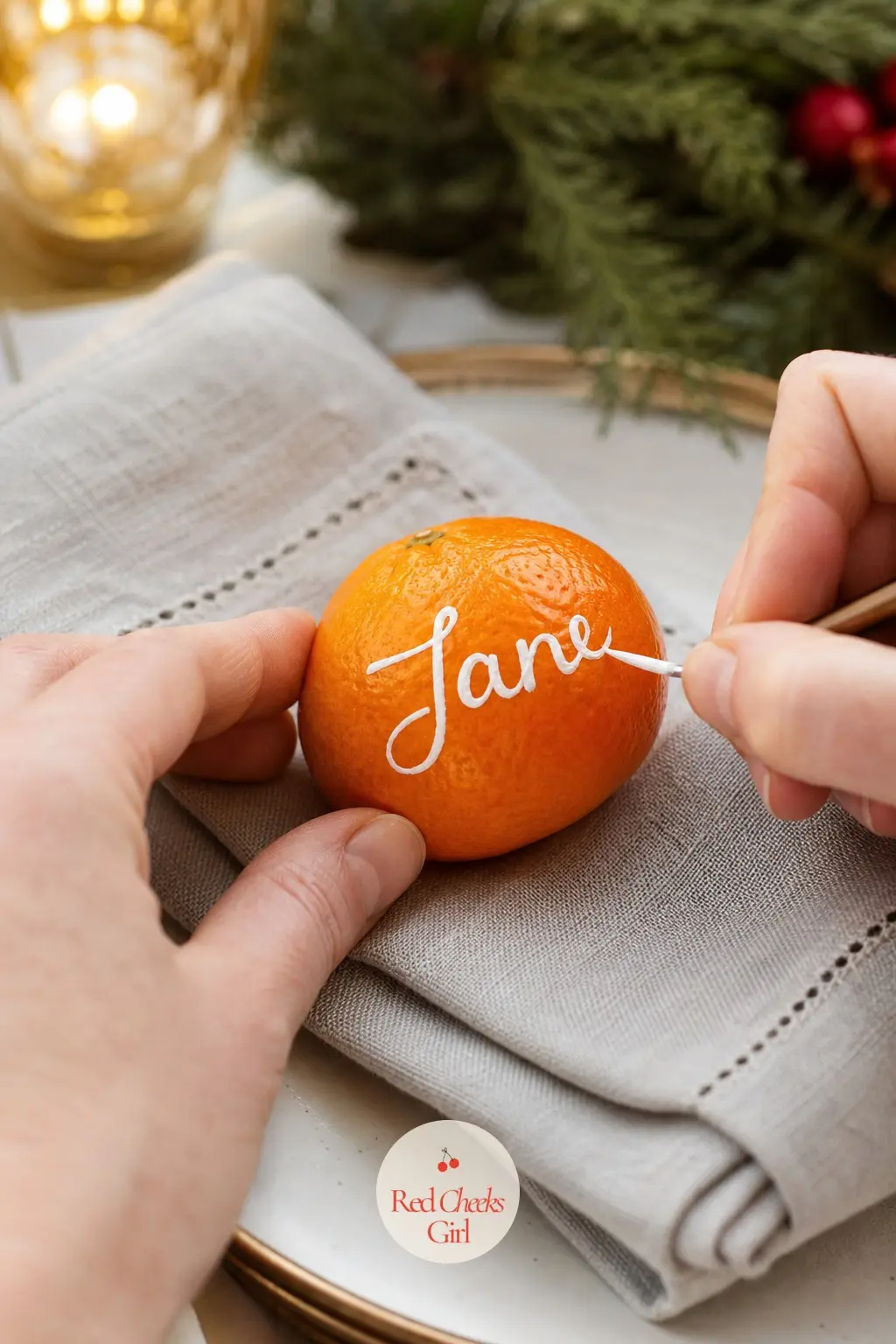 A Name Painted Directly on a Satsuma Orange — A food-safe paint pen on the skin of a satsuma turns the humblest fruit into a place card nobody has seen before.