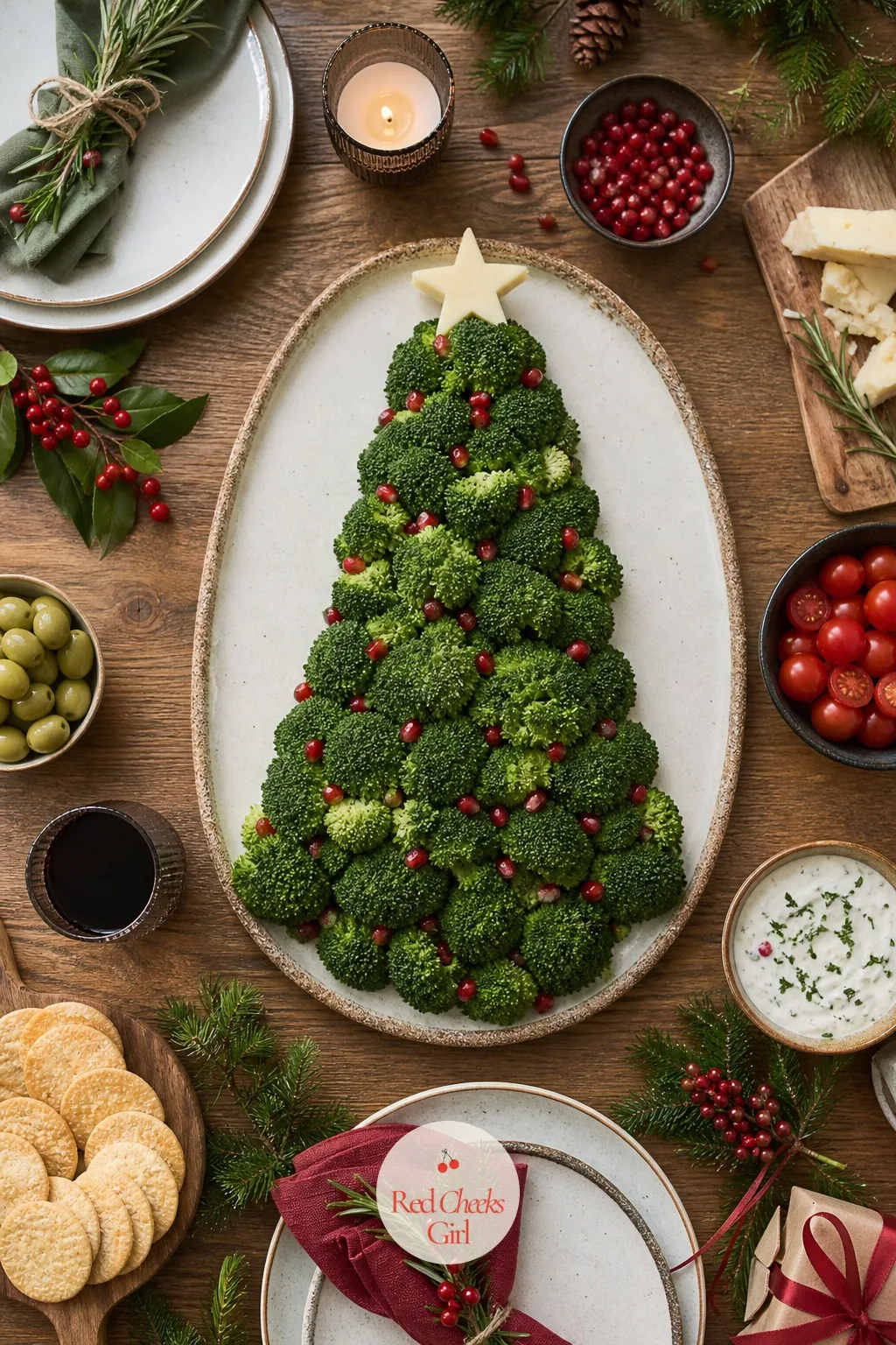 Broccoli Tree Platter — Broccoli at a party usually means someone's diet, sitting untouched next to the dip bowl. Christmas tree appetizers