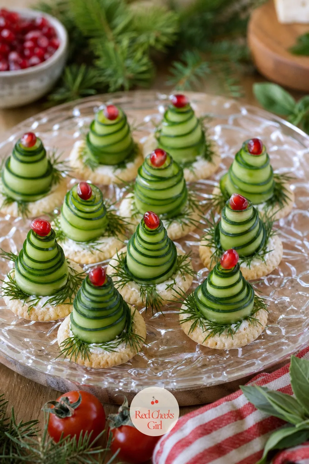 Cucumber Tree Bites — Cold and crisp against the back of the tongue, cucumber is the bite that resets a palate between richer things on the table. Christmas