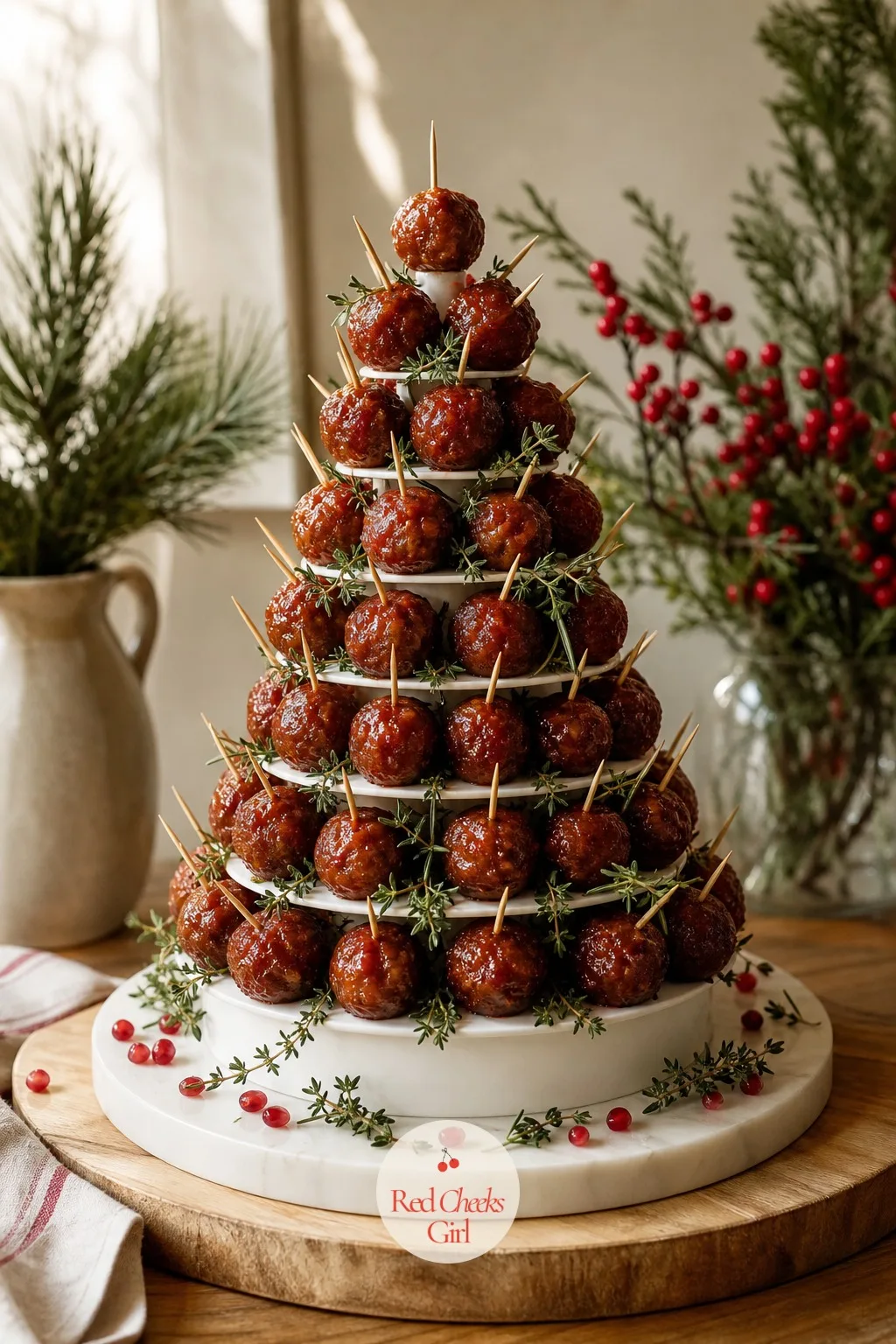 Meatball Tree — Meatballs on their own just sit in sauce looking like meatballs, however good they taste. Christmas tree appetizers
