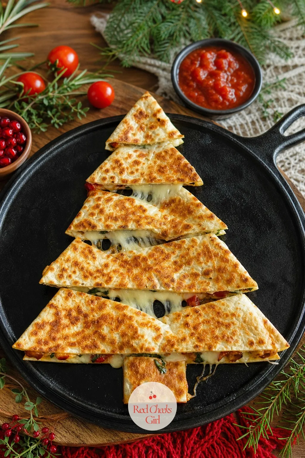Tree-Shaped Quesadillas — A quesadilla folds into a half-moon by habit, but a few extra cuts turn that same shape into something far more seasonal. Christmas