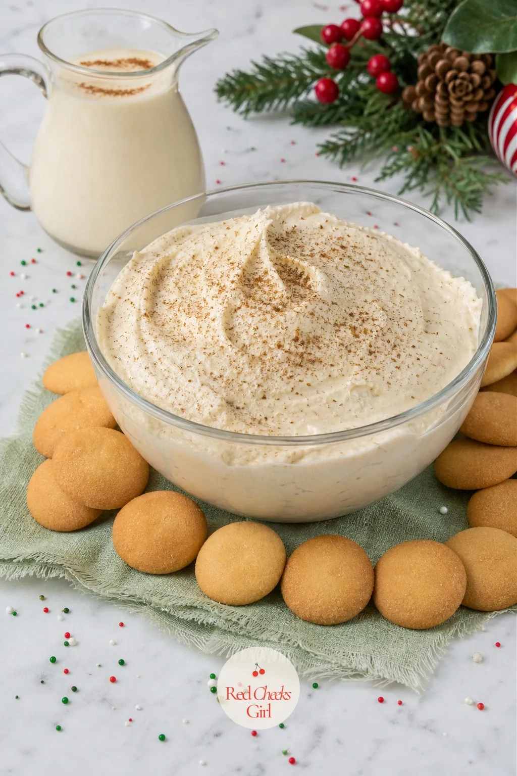 Eggnog Cake Dip — Swap the usual splash of milk for eggnog and the dip picks up nutmeg without you adding anything extra, though a light dusting of fresh