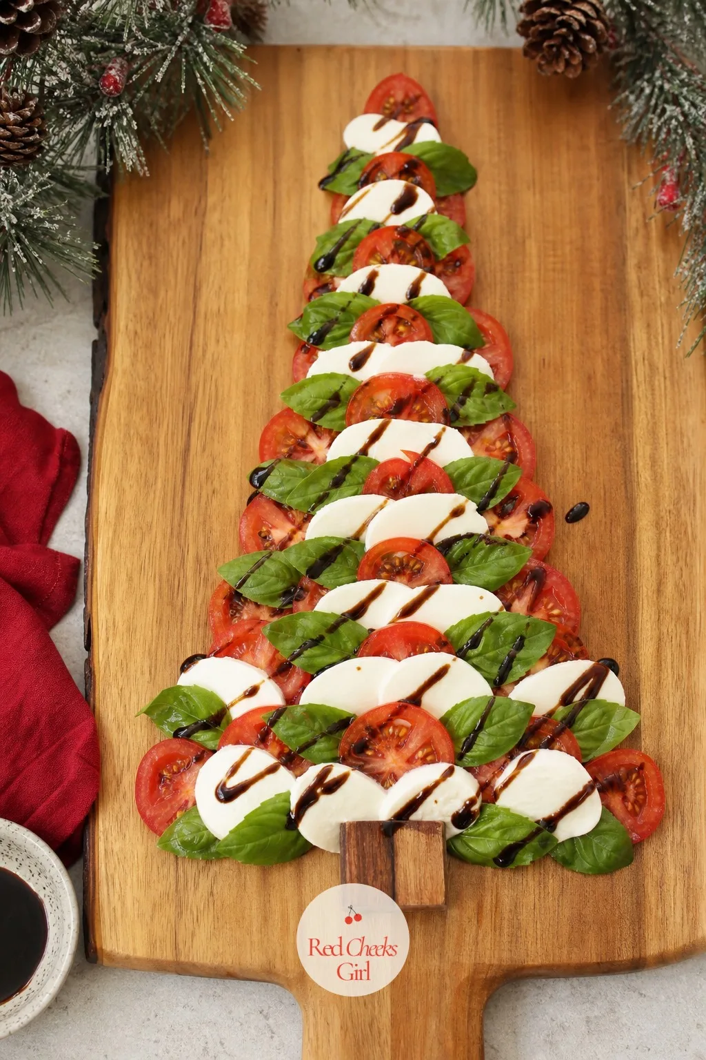 Caprese Tree — Three ingredients, one very old flavour combination, reshaped into a triangle. Christmas tree charcuterie board