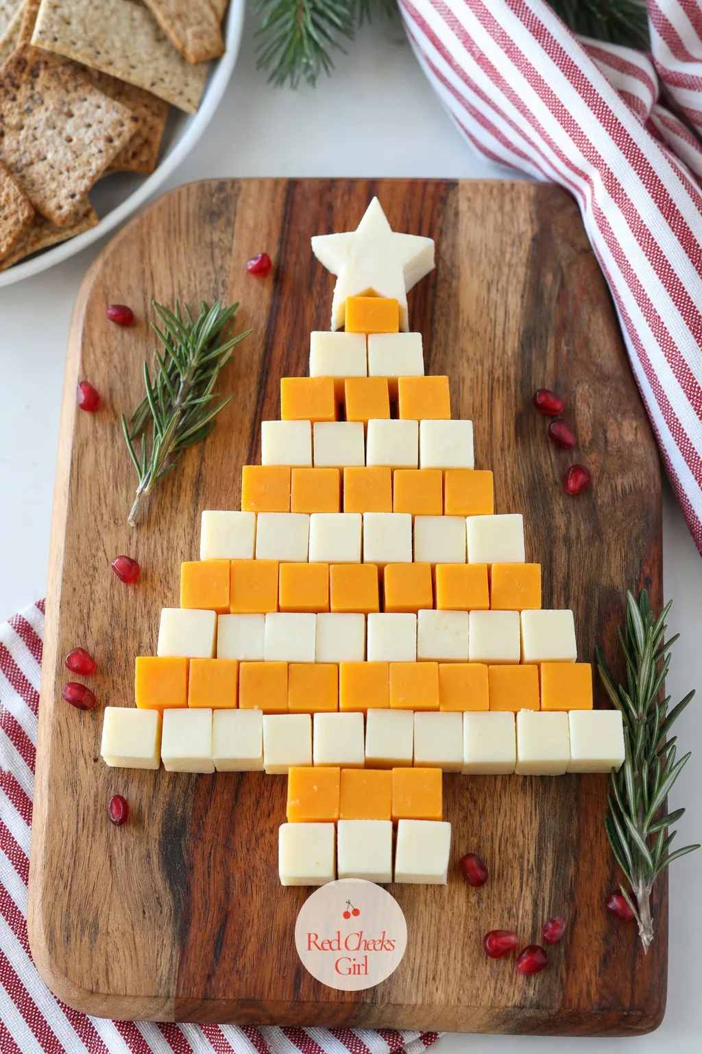 Cheese Cube Tree with Star — For the night you genuinely do not have twenty minutes to fold anything. Christmas tree charcuterie board