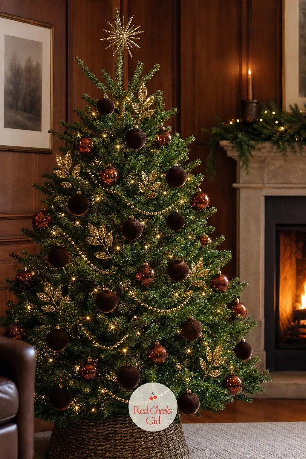 Chocolate Brown, Burnt Sienna and Gold by a Second Fireplace — A second take on the panelled living room, this time with nothing cranberry about it: chocolate