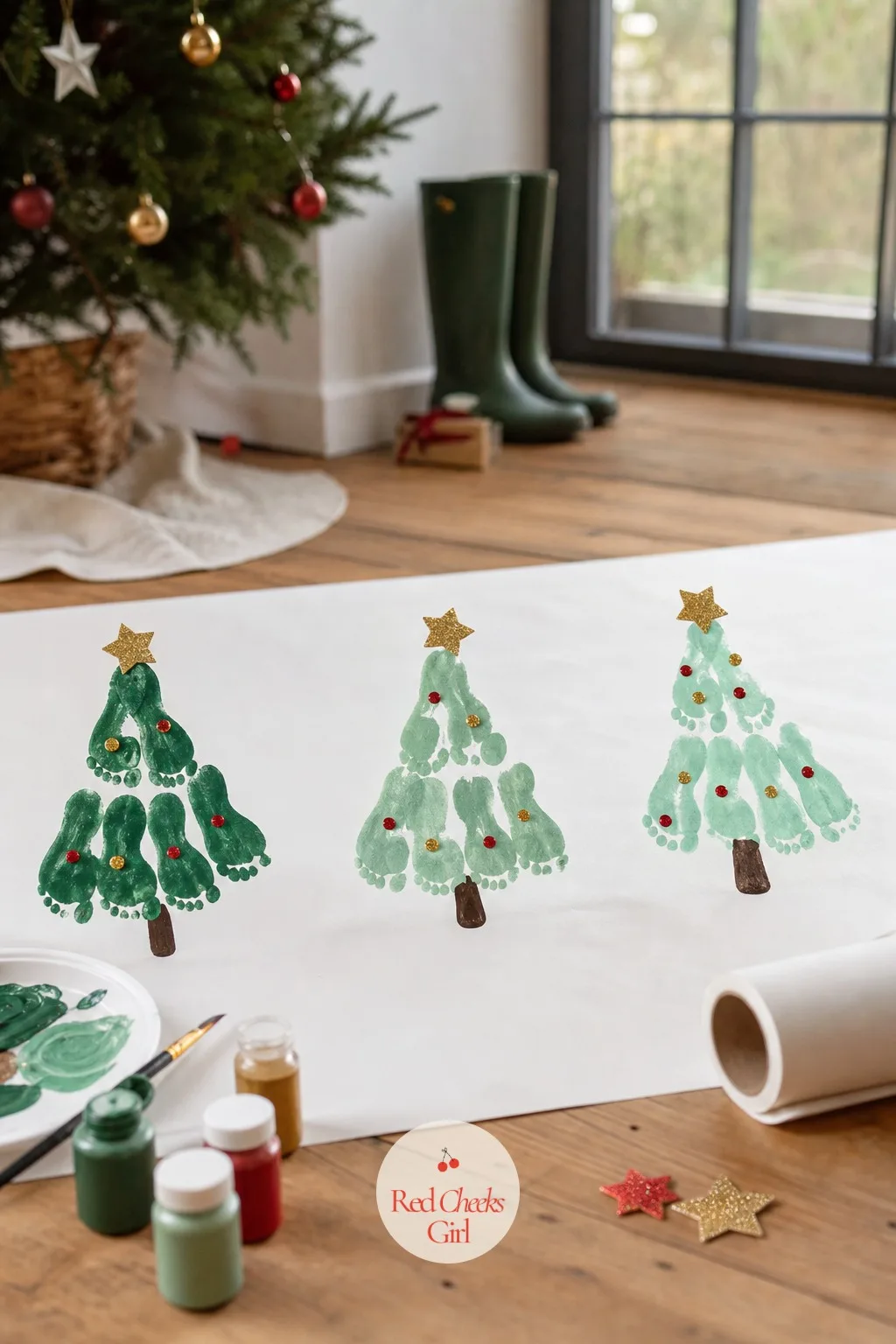 Footprint Forest Trio — One footprint tree is sweet, three in a row in bottle green, sage and mint is a whole forest, and it uses exactly the same baby wipes